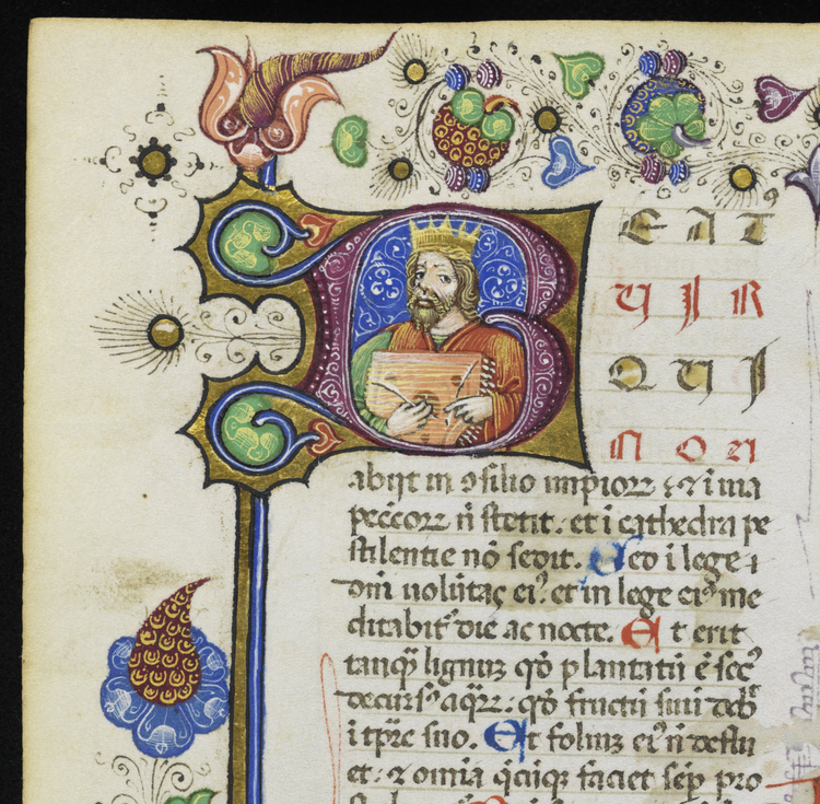 Solothurn Brevier Eine farbenprächtige Initiale mit der Darstellung des Königs David in einem Brevier.