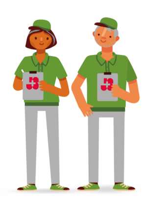 Illustration einer Frau und eines Mannes in grüner Sportbekleidung mit Kappe, die jeweils ein Klemmbrett mit J+S-Logo halten. Illustration einer Frau und eines Mannes in grüner Sportbekleidung mit Kappe, die jeweils ein Klemmbrett mit J+S-Logo halten.