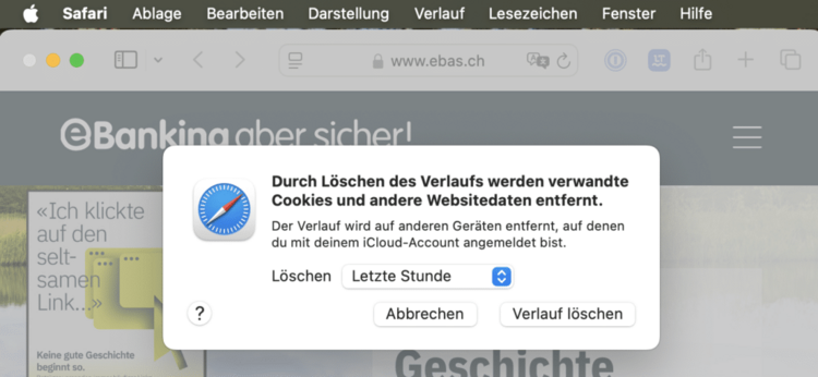 Bildausschnitt Apple MAC Safari Browser. Einstellungen 