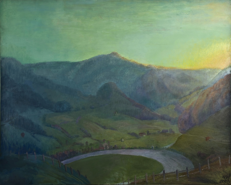 Rosa Wiggli, Passwang (1980), Kunstsammlung Kanton Solothurn Gemälde mit stimmungsvoller Darstellung des Passwang (von Rosa Wiggli)