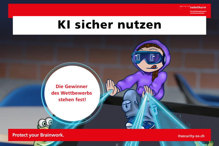 Symbolbild: Weibliche Ninja über Computerbildschirm, wehrt grüne Männchen ab, die den Computer angreifen