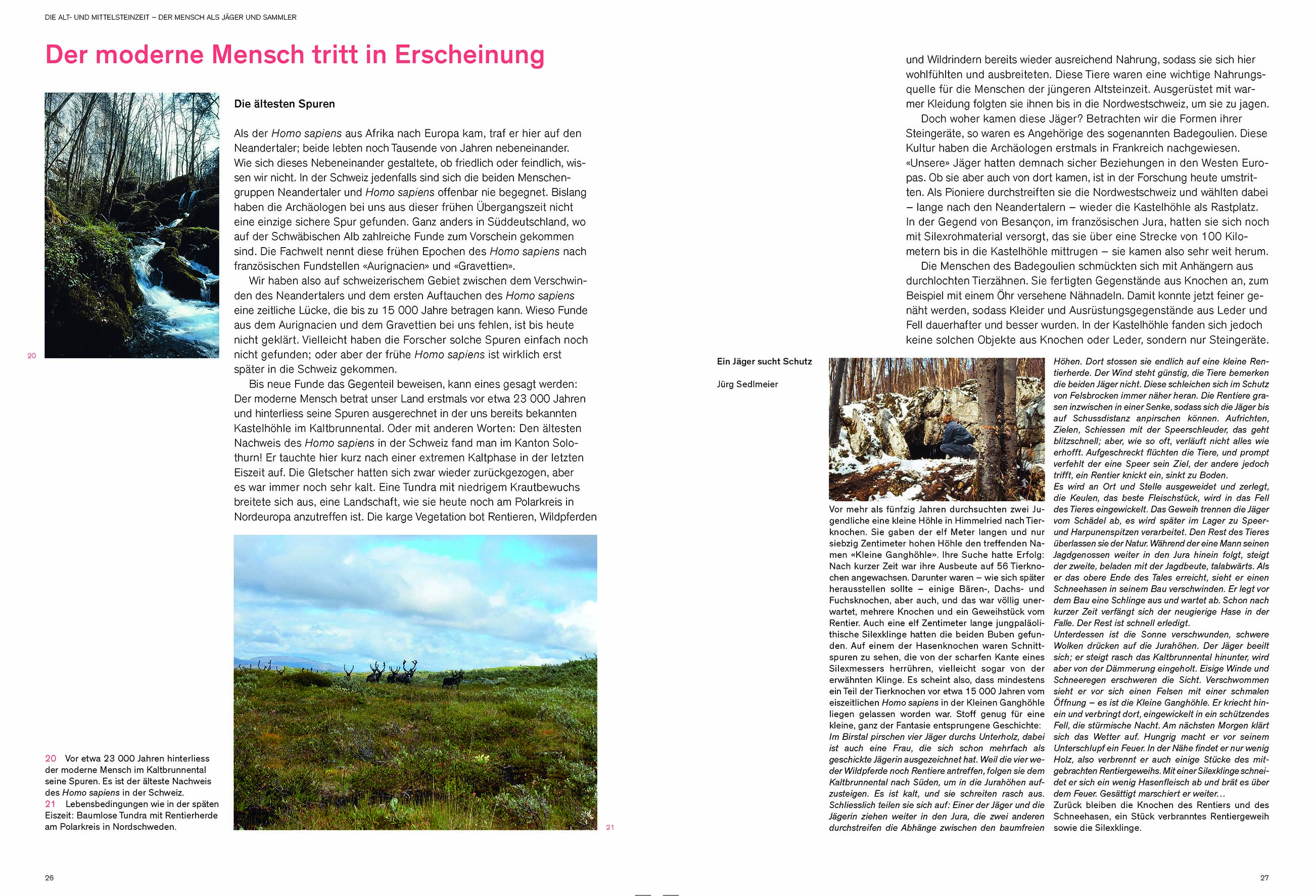 Doppelseite aus dem Kapitel «Die Alt- und Mittelsteinzeit – Der Mensch als Jäger und Sammler»