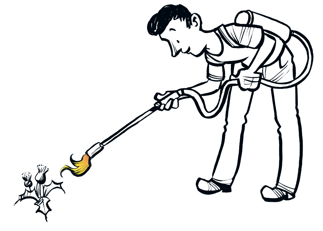 Karikatur Einsatz Abflammgerät