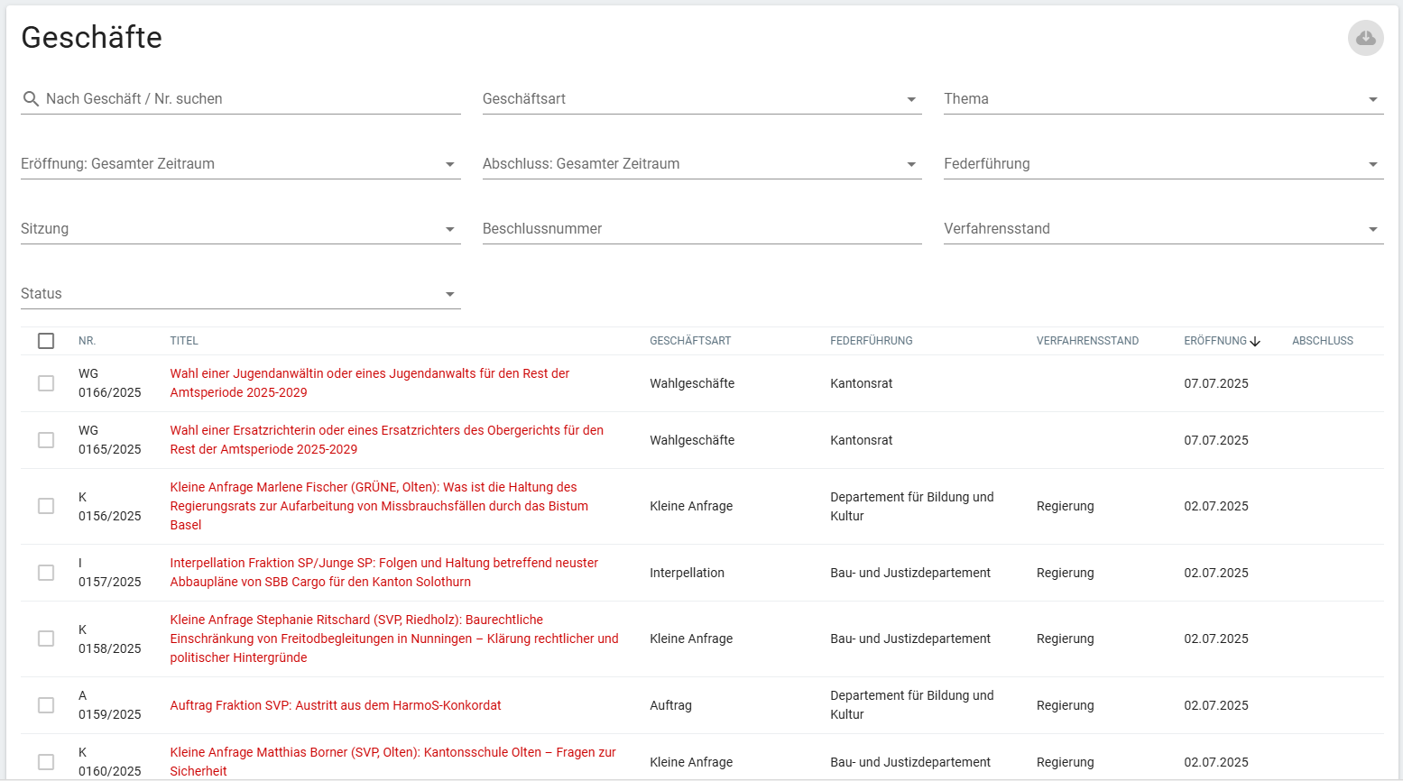 Screenshot Startseite Ratsinformationssystem