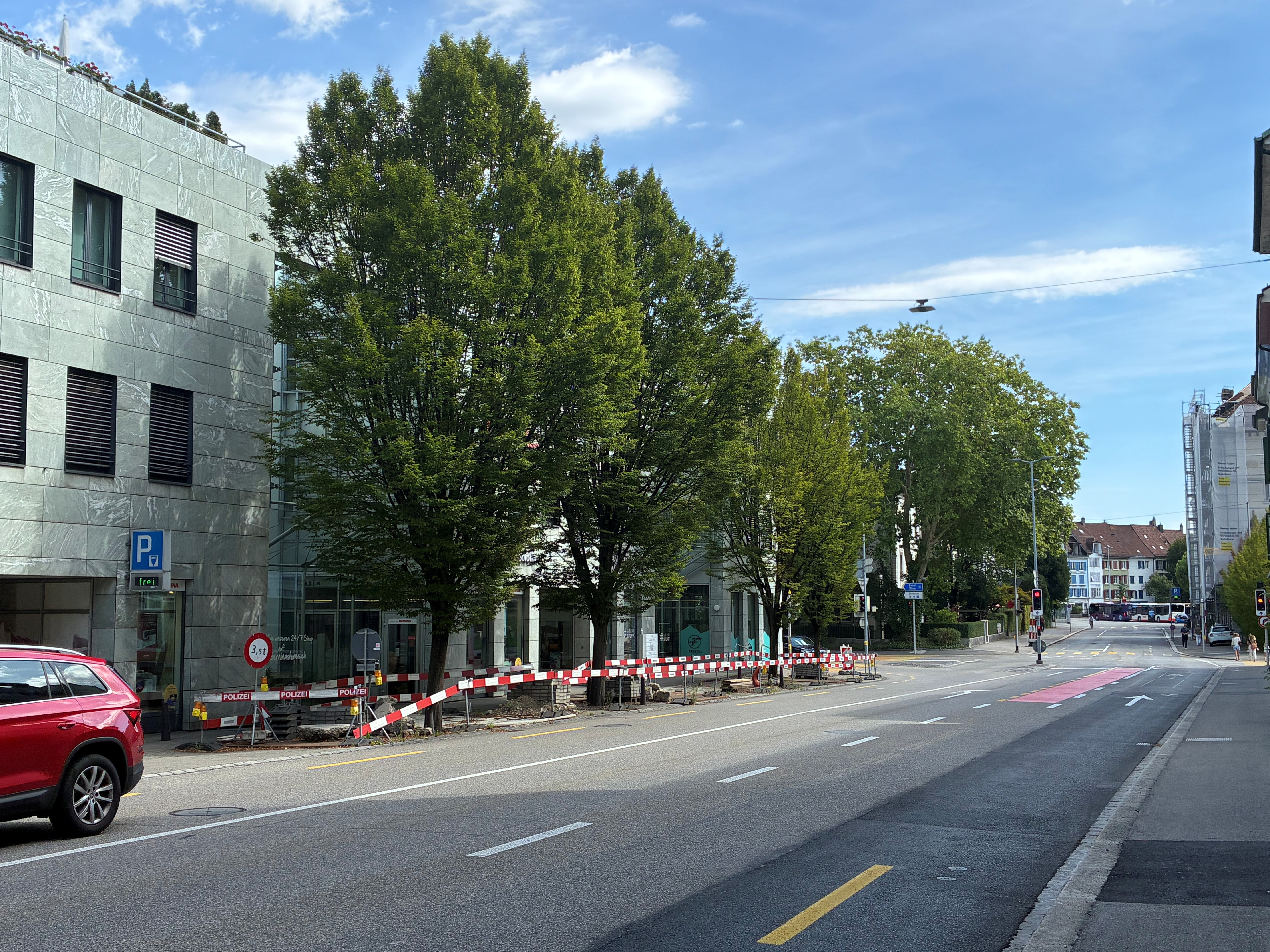 Situationsansicht Bielstrasse Solothurn mit den vier Buchen, die im Rahmen der Bauarbeiten gefällt werden
